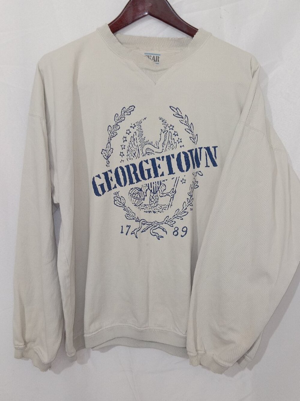 Vintage Georgetown University Sweatshirt Boxy Distressed USA Made 80s GEAR
